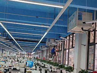 鞋加工生产车间整体降温用工业蒸发冷省电空调卧式射流机.jpg